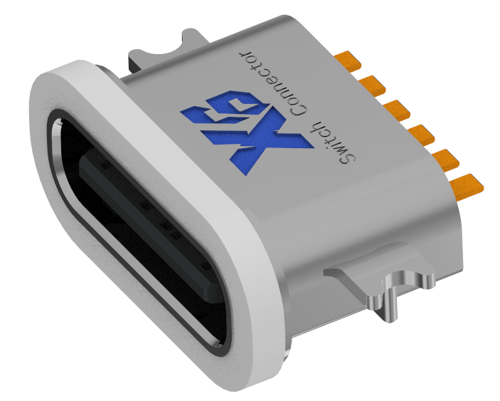 XB-TYPE C 6P-8 沉板1.6防水母座L=6.7mm(带钢片)(锌合金外壳)